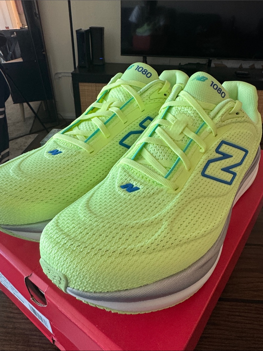 New Balance 1080 v15 Neon Yellow with Blue Accents Sneakers